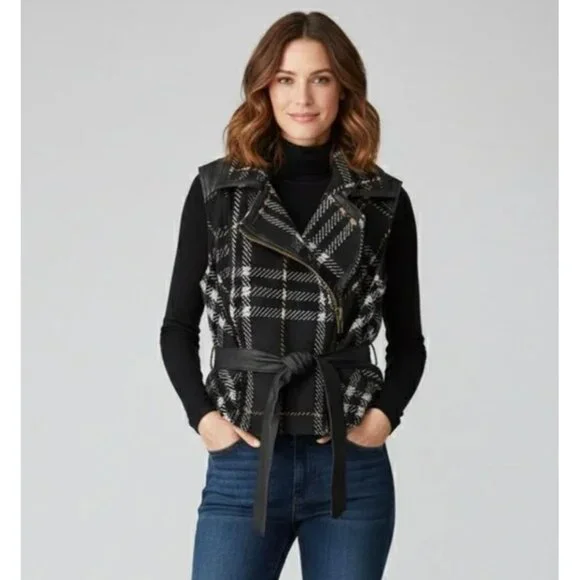 CAbi Black Plaid Moto Vest Style 517 Medium - Picture 4 of 15